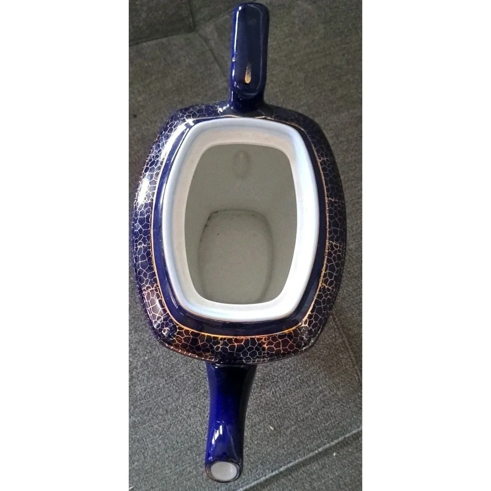 Vtg Hollywood Hall Teapot Cobalt Blue 24KT Gold Plated #103 6 Cup Missing Lid‎